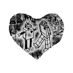 Robot Love Standard 16  Premium Flano Heart Shape Cushion  by ArtistRoseanneJones