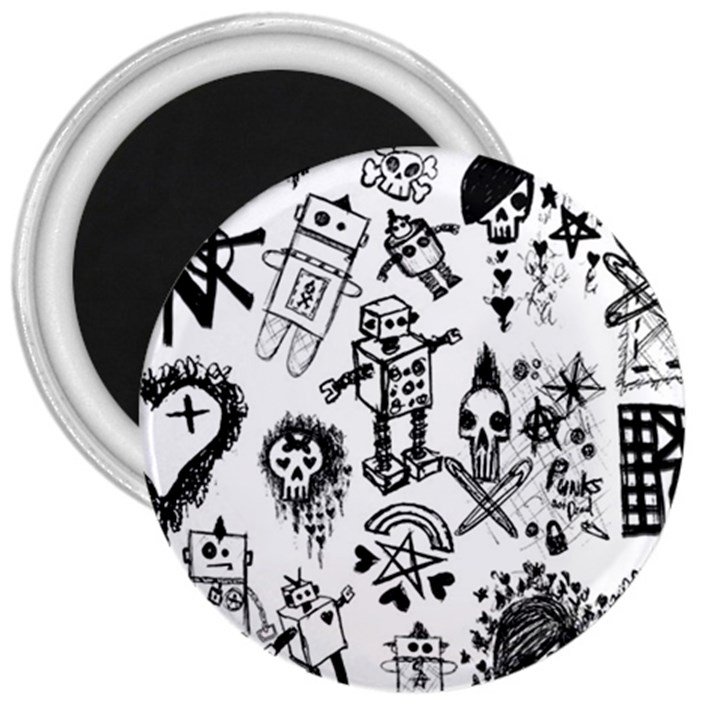 Scene Kid Sketches 3  Button Magnet