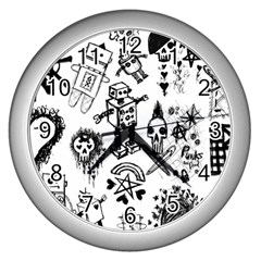 Scene Kid Sketches Wall Clock (silver) by ArtistRoseanneJones