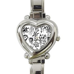 Scene Kid Sketches Heart Italian Charm Watch  by ArtistRoseanneJones