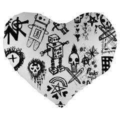 Scene Kid Sketches Large 19  Premium Heart Shape Cushion by ArtistRoseanneJones