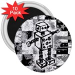 Sketched Robot 3  Button Magnet (10 pack) Front