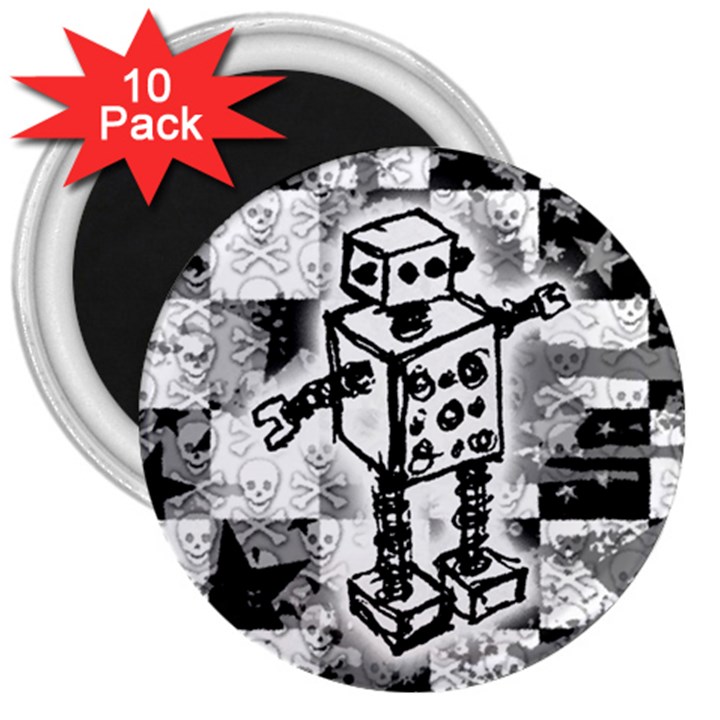 Sketched Robot 3  Button Magnet (10 pack)