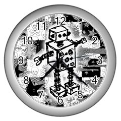 Sketched Robot Wall Clock (silver)