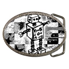 Sketched Robot Belt Buckle (oval) by ArtistRoseanneJones