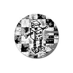 Sketched Robot Magnet 3  (round) by ArtistRoseanneJones