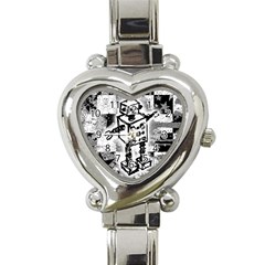 Sketched Robot Heart Italian Charm Watch  by ArtistRoseanneJones