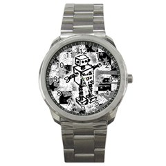 Sketched Robot Sport Metal Watch