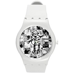 Sketched Robot Plastic Sport Watch (medium) by ArtistRoseanneJones