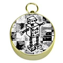 Sketched Robot Gold Compass by ArtistRoseanneJones