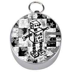 Sketched Robot Silver Compass by ArtistRoseanneJones