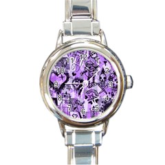 Purple Scene Kid Sketches Round Italian Charm Watch