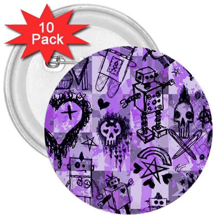 Purple Scene Kid Sketches 3  Button (10 pack)