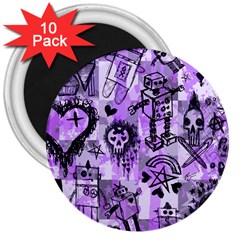 Purple Scene Kid Sketches 3  Button Magnet (10 Pack)