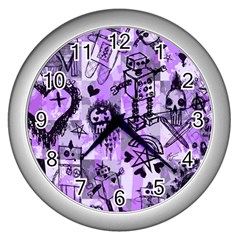 Purple Scene Kid Sketches Wall Clock (silver)