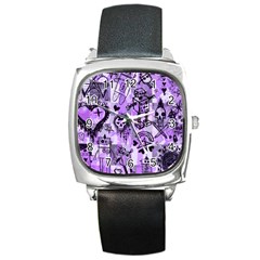 Purple Scene Kid Sketches Square Leather Watch by ArtistRoseanneJones