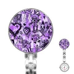 Purple Scene Kid Sketches Stainless Steel Nurses Watch