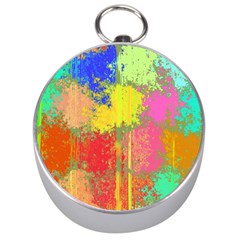 Colorful Paint Spots Silver Compass