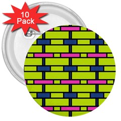 Pink,green,blue Rectangles Pattern 3  Button (10 Pack)