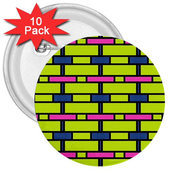 Pink,green,blue rectangles pattern 3  Button (10 pack)