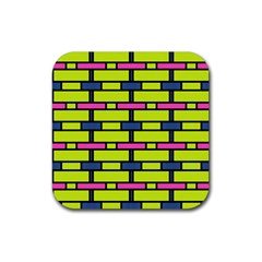 Pink,green,blue Rectangles Pattern Rubber Coaster (square) by LalyLauraFLM