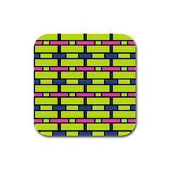 Pink,green,blue Rectangles Pattern Rubber Square Coaster (4 Pack) by LalyLauraFLM