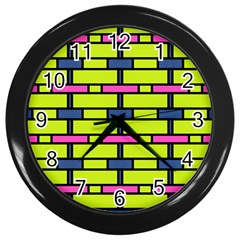 Pink,green,blue Rectangles Pattern Wall Clock (black) by LalyLauraFLM