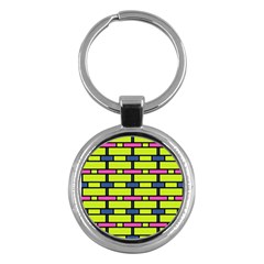 Pink,green,blue Rectangles Pattern Key Chain (round) by LalyLauraFLM