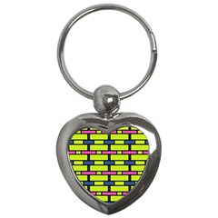 Pink,green,blue Rectangles Pattern Key Chain (heart) by LalyLauraFLM