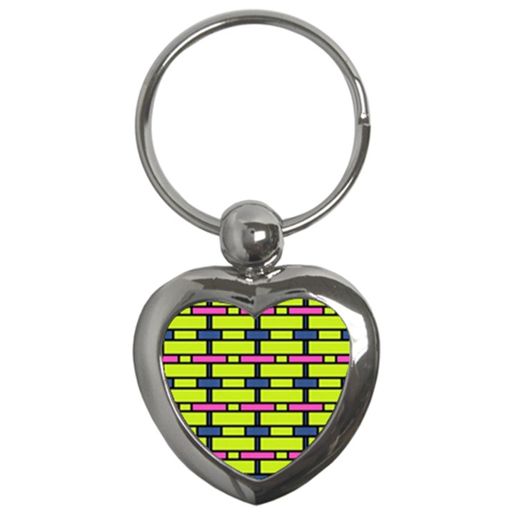 Pink,green,blue rectangles pattern Key Chain (Heart)