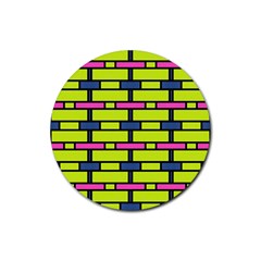 Pink,green,blue Rectangles Pattern Rubber Coaster (round) by LalyLauraFLM