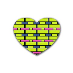 Pink,green,blue Rectangles Pattern Heart Coaster (4 Pack) by LalyLauraFLM