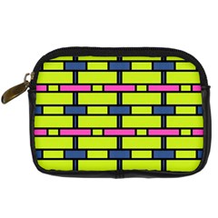 Pink,green,blue Rectangles Pattern Digital Camera Leather Case