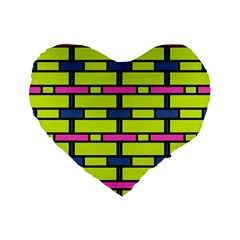 Pink,green,blue Rectangles Pattern Standard 16  Premium Heart Shape Cushion 