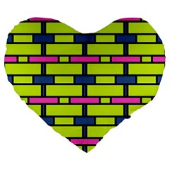 Pink,green,blue Rectangles Pattern Large 19  Premium Heart Shape Cushion