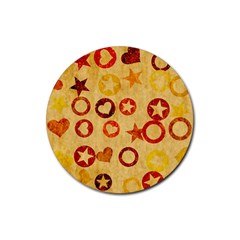 Shapes On Vintage Paper Rubber Round Coaster (4 Pack)