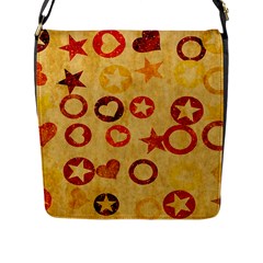 Shapes On Vintage Paper Flap Closure Messenger Bag (l) by LalyLauraFLM