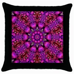 Pink Fractal Kaleidoscope  Black Throw Pillow Case by KirstenStar