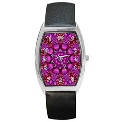 Pink Fractal Kaleidoscope  Tonneau Leather Watch