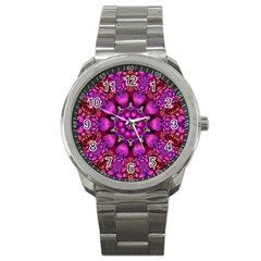 Pink Fractal Kaleidoscope  Sport Metal Watch