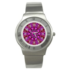 Pink Fractal Kaleidoscope  Stainless Steel Watch (slim) by KirstenStar