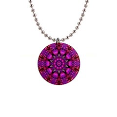 Pink Fractal Kaleidoscope  Button Necklace