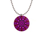 Pink Fractal Kaleidoscope  Button Necklace Front