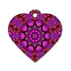 Pink Fractal Kaleidoscope  Dog Tag Heart (two Sided)