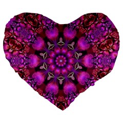 Pink Fractal Kaleidoscope  Large 19  Premium Heart Shape Cushion