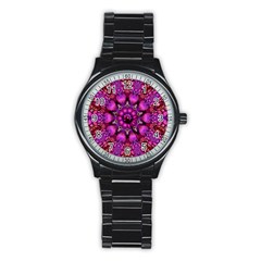 Pink Fractal Kaleidoscope  Sport Metal Watch (black)