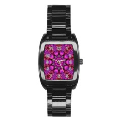 Pink Fractal Kaleidoscope  Stainless Steel Barrel Watch by KirstenStar