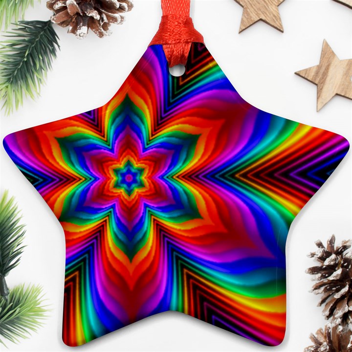 Rainbow Flower Star Ornament (Two Sides)