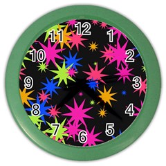 Colorful Stars Pattern Color Wall Clock by LalyLauraFLM