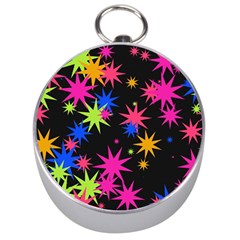 Colorful Stars Pattern Silver Compass